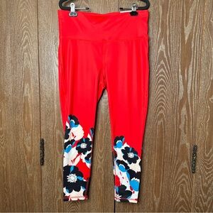 NWT Xersion High Waisted Women's Lg Red Floral Leggings Fitted Wicking No-Chafe